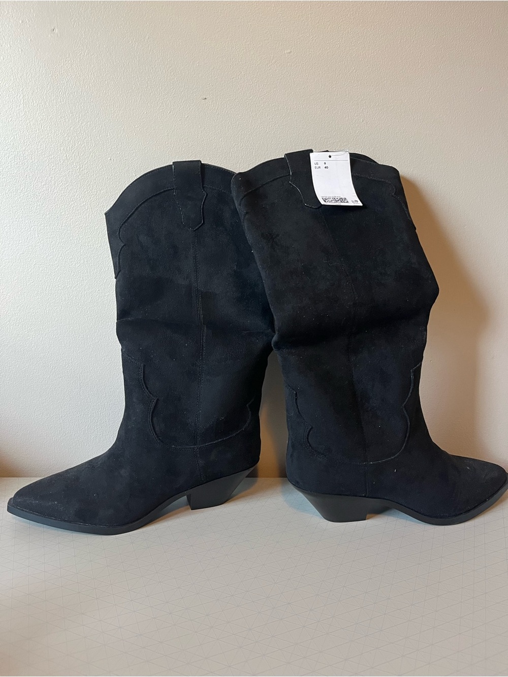 H&M Black Knee High Cowboy Boots - Size 9